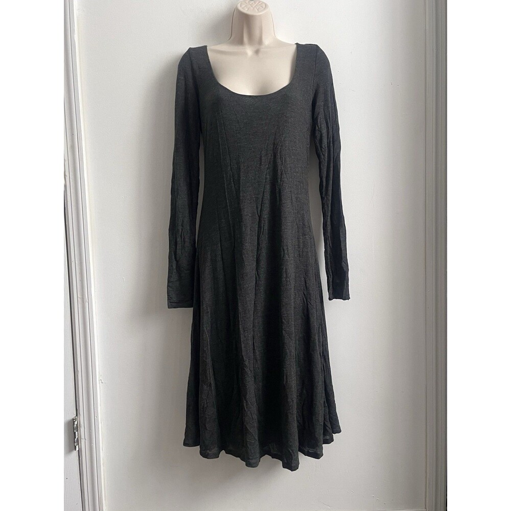 VTG Ralph Lauren Dress M Gray Long Sleeve Knit Stretch Viscose Blend Scoop Neck